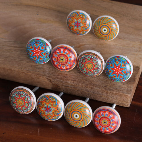 10 Hand-Painted Ceramic Knobs with Moroccan-Style Designs, 'Moroccan Style'