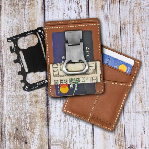 All-in-One Leather Card Case and Multi tool with Money Clip, 'Paramount'