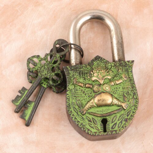 Artisan Crafted Brass Lock and Key Set (3 Pieces), 'King of Demons'