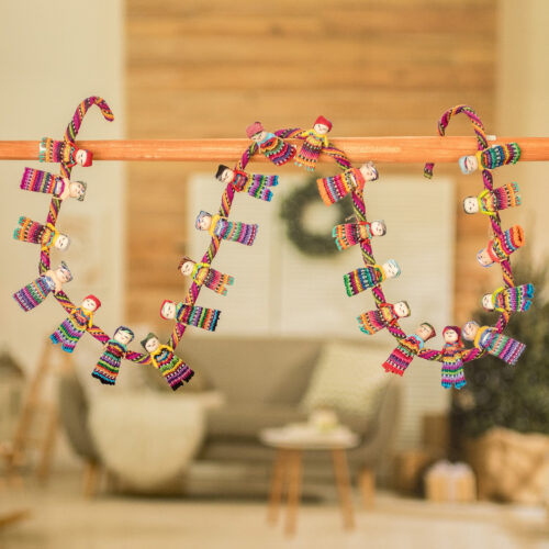 Artisan Crafted Guatemalan Worry Doll Garland, 'Joy and Diversity'