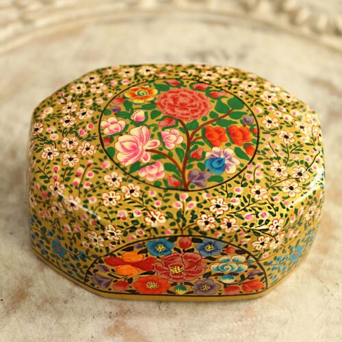 Artisan Crafted Wood and Papier Mache Decorative Box, 'Kashmir Flowers'