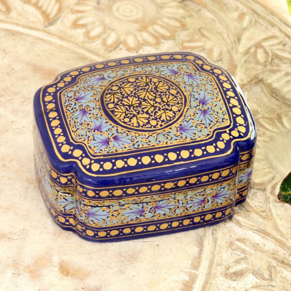 Blue and Gold Papier Mache and Wood Decorative Box, 'Kashmir Sapphire'