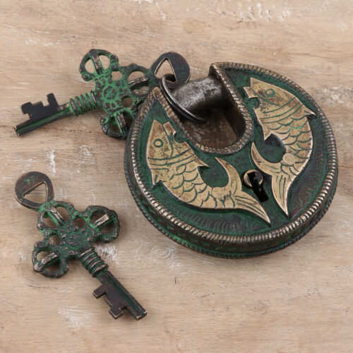 Brass Lock and Key Set with Antique Finish (3 Pieces), 'Royal Pond'