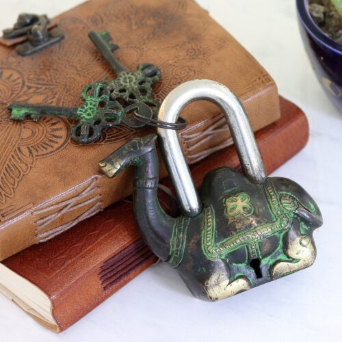 Brass Lock and Key Set with Camel Motif (3 Pieces), 'Desert Friend'