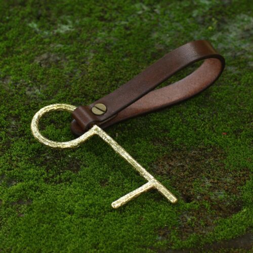 Brass No Touch Tool with Leather Lanyard, 'Java Explorer'