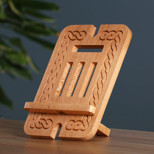 Classic Braid-Patterned Hand-Carved Beechwood Device Holder, 'New Ancestry'