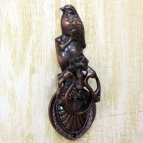 Copper Plated Brass Door Knocker Bird Shape from India, 'Avian Melody'