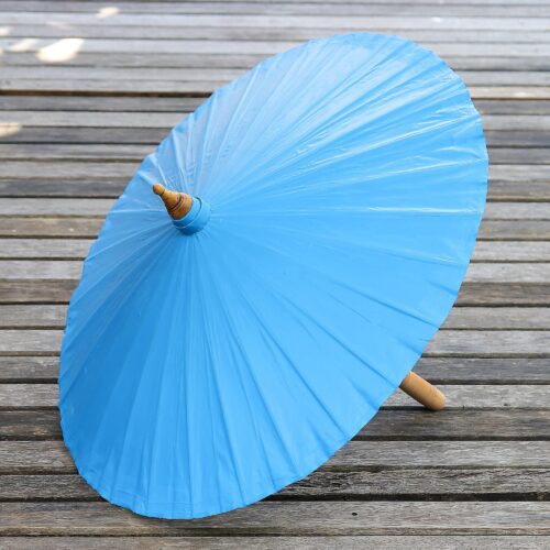 Cotton and Bamboo Parasol in Solid Azure from Thailand, 'Simple Shade in Azure'