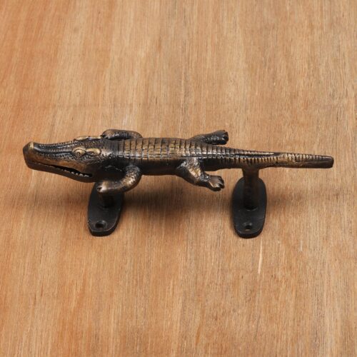 Distressed Brass Crocodile Door Handle, 'Crocodile'