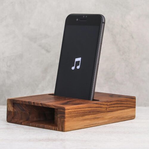 Double Teak Wood Phone Speaker from Thailand, 'Teak Surround-Sound'
