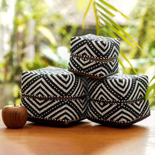 Embellished Decorative Bamboo Boxes (Set of 3), 'Diamond Trance'