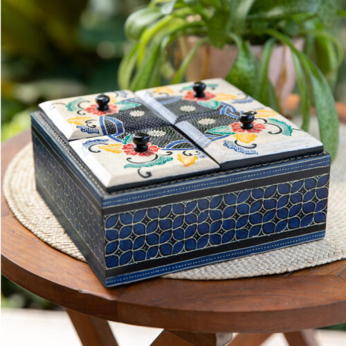 Floral Batik Wood Decorative Box from Indonesia, 'Javanese Secret'