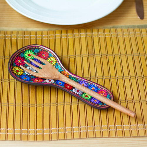 Floral Ceramic Decorative Spoon Rest from Mexico, 'Floral Hacienda'
