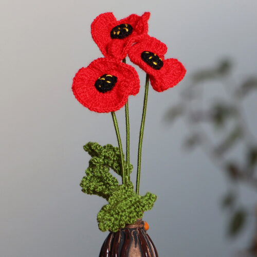 Floral Poppy-Themed Crocheted 3-Piece Home Accent Set in Red, 'Poppy Spring'