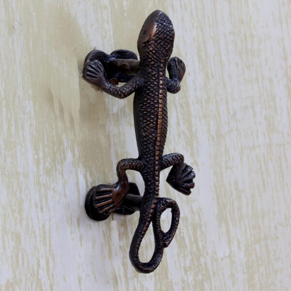 Gecko Door Handle in Antiqued Copper Plated Brass India, 'Gecko Passage'