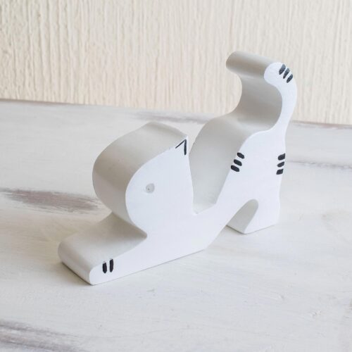 Hand-carved Wood Cat Phone Holder From Guatemala, 'Stretching Cat'