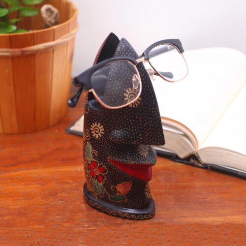 Hand-Painted Batik Wood Eyeglasses Holder from Java, 'Batik Nose'