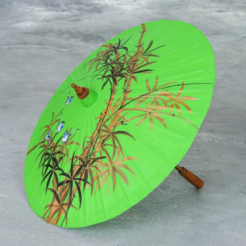 Hand-Painted Cotton Bird-Motif Parasol, 'Bamboo Waving'