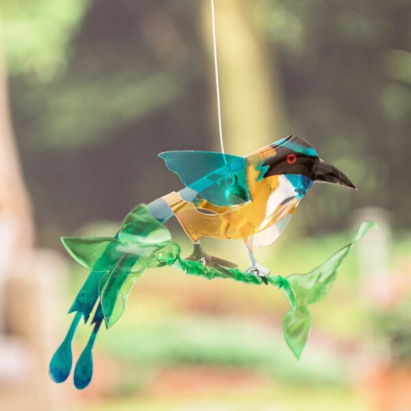 Hand-Painted Recycled Plastic Mobile of an Amazonian Motmo, 'Ethereal Fauna' Hand-Painted Recycled Plastic Mobile of an Amazonian Motmo, 'Ethereal Fauna'