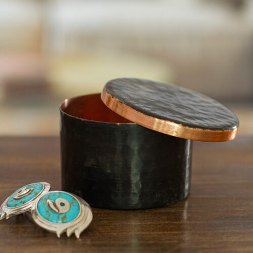 Handcrafted Black Hammered Copper Petite Keepsake Box, 'Midnight Mysteries'