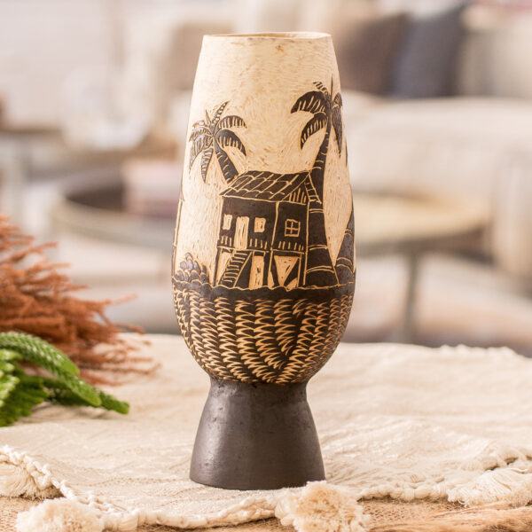 Handcrafted Dried Gourd Caribbean Town Decorative Accent, 'Caribbean Landscape' Handcrafted Dried Gourd Caribbean Town Decorative Accent, 'Caribbean Landscape'