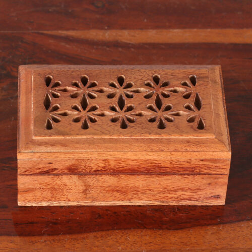 Handcrafted Floral Wood Decorative Box from India, 'Floral Subtlety'