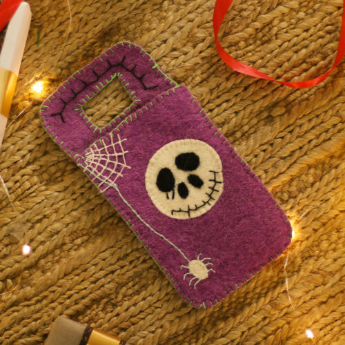 Handcrafted Halloween-Themed Purple Wool Felt Mobile Case, 'Spooky Vibes'
