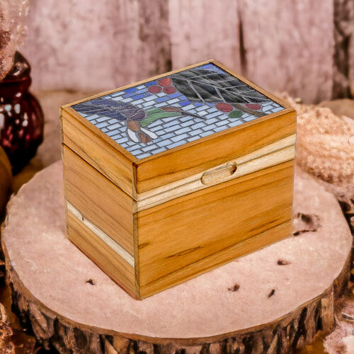 Handcrafted Hummingbird Mosaic Teak Wood Decorative Box, 'Mosaically Harmonious'