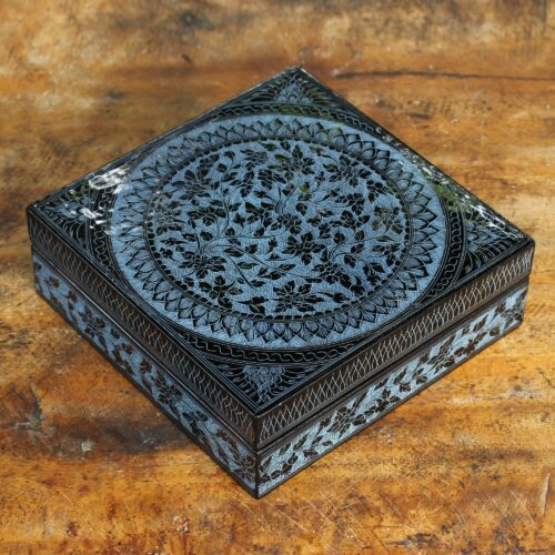 Handcrafted Lacquered Wood Decorative Box, 'Floral Thai'