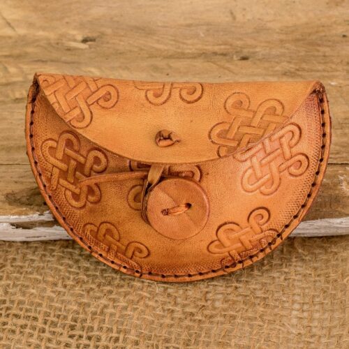 Handcrafted Leather Headphone Holder with Celtic Knot Motifs, 'Ginger Fortune'