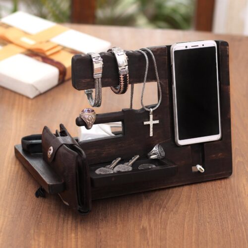 Handcrafted Rustic Wood Organizer from Bali, 'Singaraja Brown'