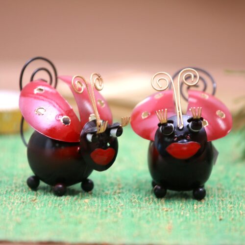 Handcrafted Steel Lady Bug Decorative Accents (Pair), 'Lady Bug Duo'