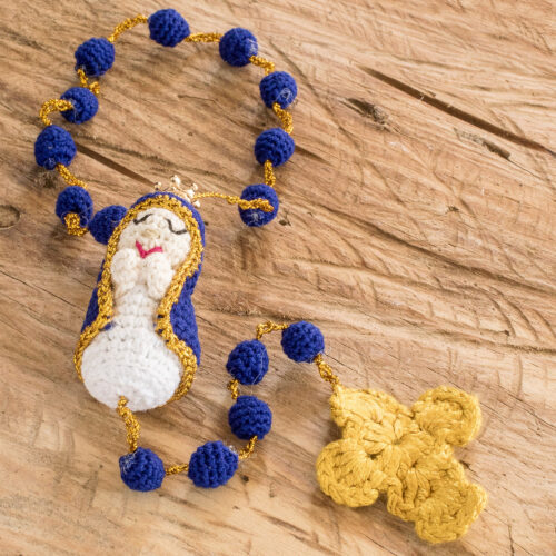 Handmade Decorative Crocheted Accent in Blue Tones, 'Virgin of Heaven'