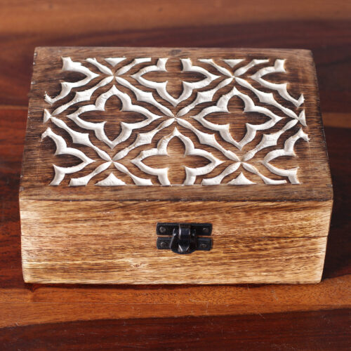 Handmade Jaali-Inspired Floral Mango Wood Decorative Box, 'Floral Vitrine'