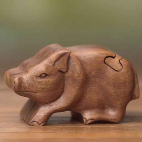 Handmade Puzzle Box, 'Little Pig'