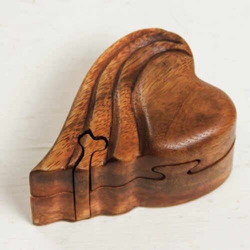 Heart-shaped Wood Puzzle Box, 'Flying Heart'