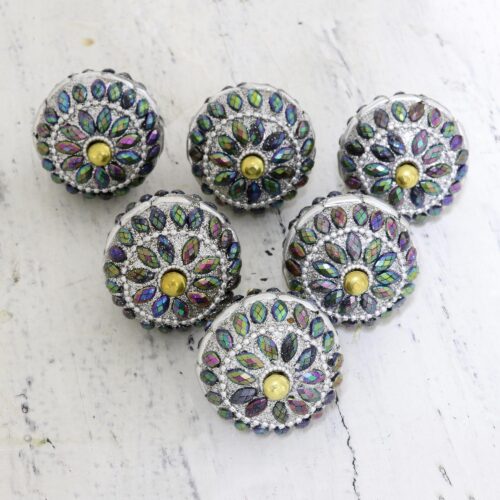 Iridescent Beaded Wood Drawer Knobs (Set of 6), 'Rainbow Charm'