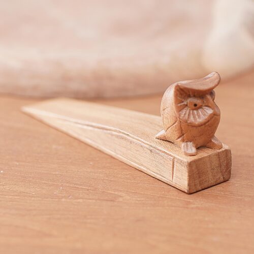 Jempinis Wood Door Stop with Little Brown Owl, 'Mysterious Brown Owl'