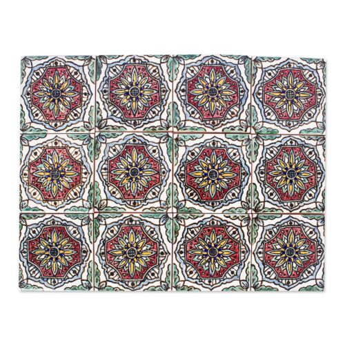 Multicolored Ceramic Decorative Tiles (Set of 12), 'Puebla Mandala'
