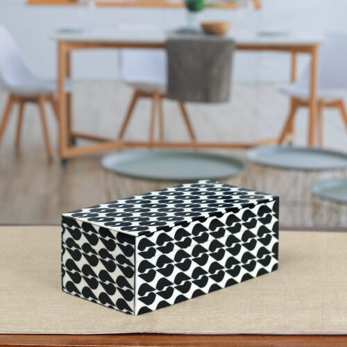 Patterned Black and White Resin Decorative Box from India, 'Kissing Shadows'