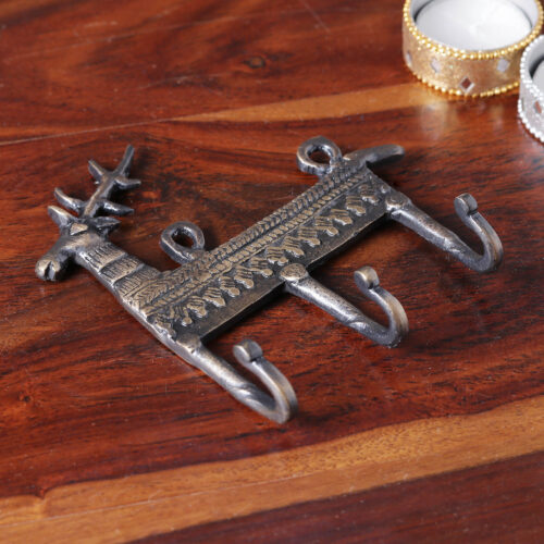 Reindeer-Shaped Copper-Plated Brass Key Rack from India, 'Palatial Reindeer'