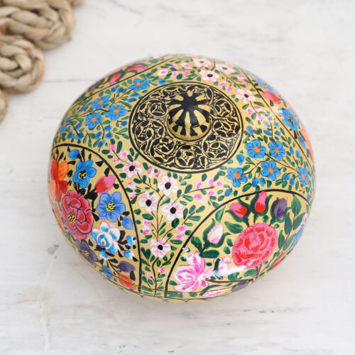 Round Lidded Floral Decorative Box, 'Kashmir Cache'