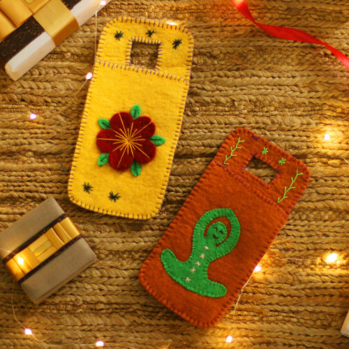 Set of 2 Handcrafted Yoga-Themed Wool Felt Mobile Cases, 'Peaceful Vibes'