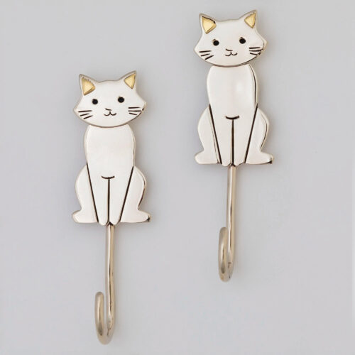 Set of 2 Metal Cat Wall Hooks from Mexico, 'Cute Cats'