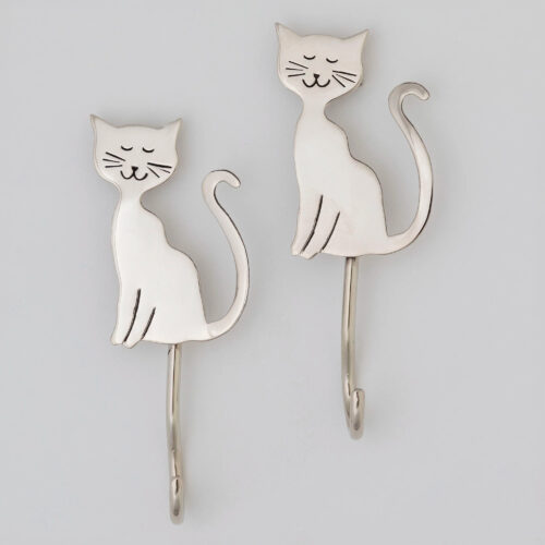 Set of 2 Metal Cat Wall Hooks from Mexico, 'Sassy Cat'