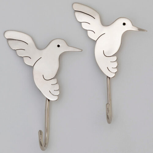 Set of 2 Metal Hummingbird Wall Hooks from Mexico, 'Flying Hummingbirds'