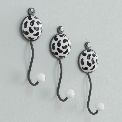 Set of 3 Ceramic Coat Hooks with Hand-Painted Paisley Motifs, 'Perfect Paisley'
