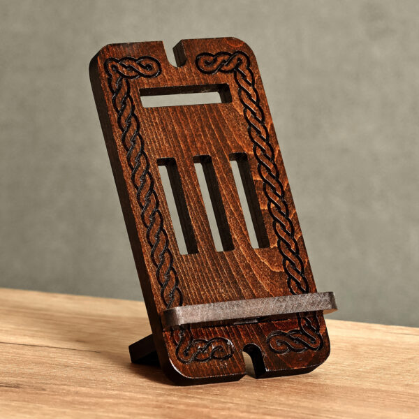 Traditional Handcrafted Dark Brown Beechwood Phone Holder, 'Ancestor's Night Blessing' Traditional Handcrafted Dark Brown Beechwood Phone Holder, 'Ancestor's Night Blessing'