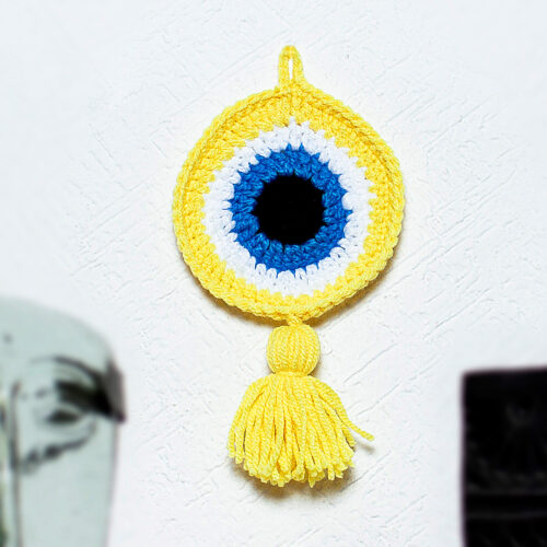 Wall Accent Hand Crocheted in Mexico, 'See No Evil in Yellow'