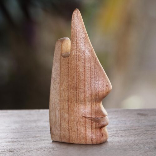 Whimsical Brown Hand Carved Wood Face Eyeglasses Holder, 'Nosing Around'